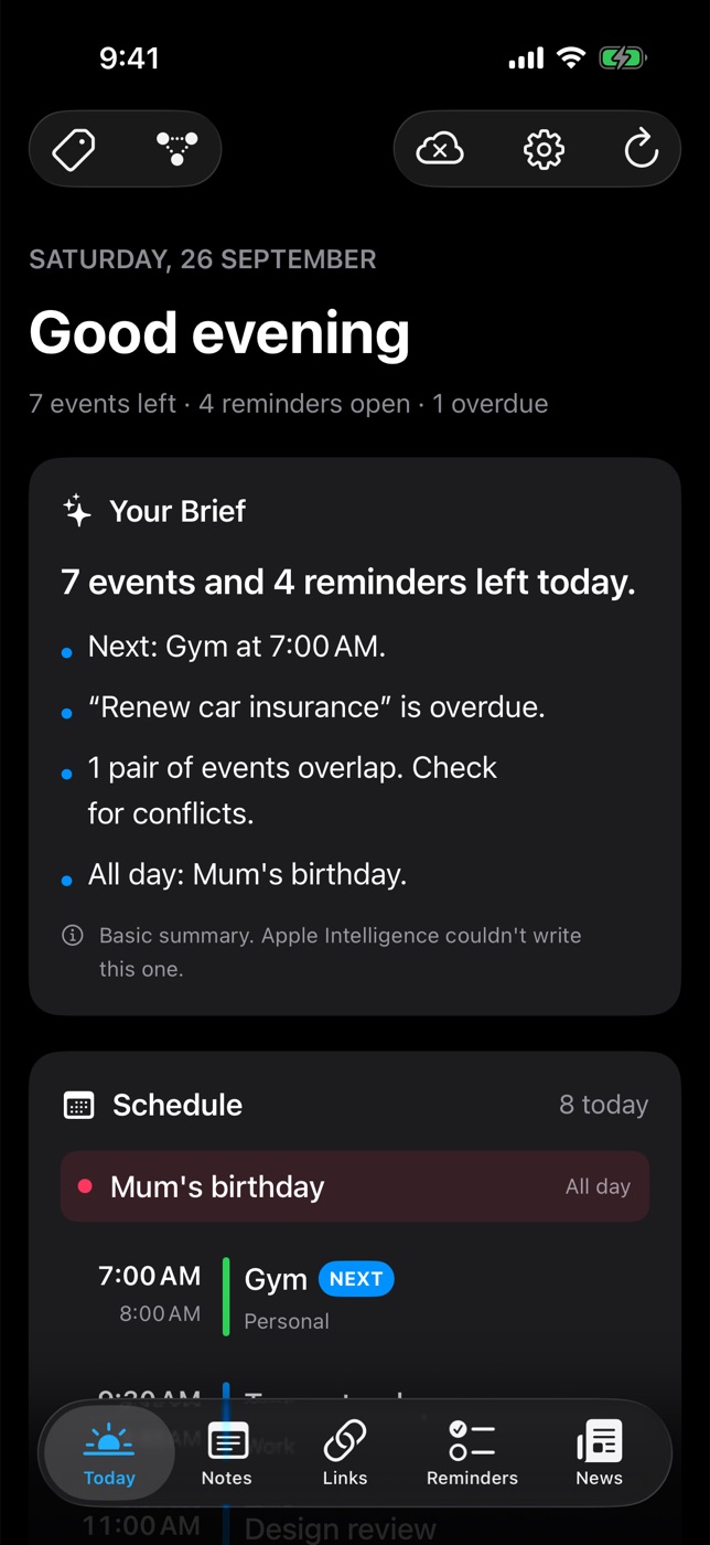 Today in dark mode